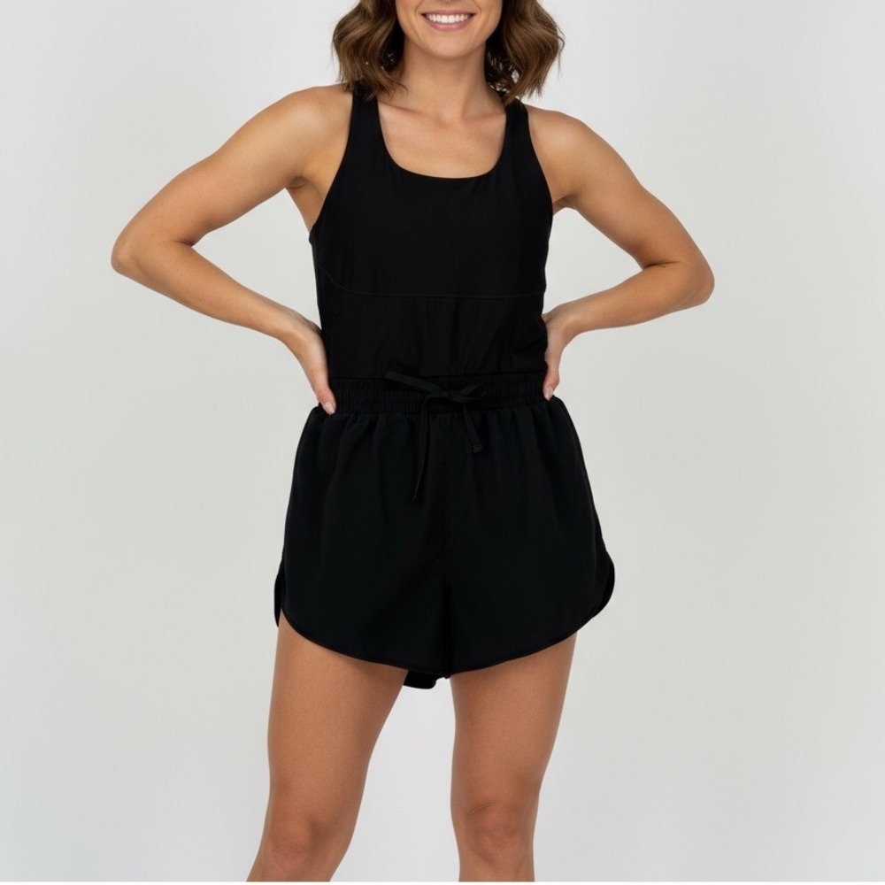 Black Women's Athletic Romper with Drawstring Waist